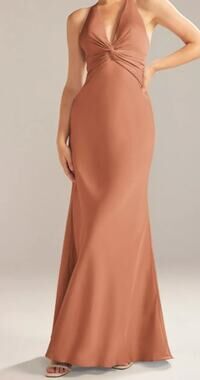AW BRIDAL 8 M raw sienna satin charmeuse Largo mermaid maxi dress NEW B59
